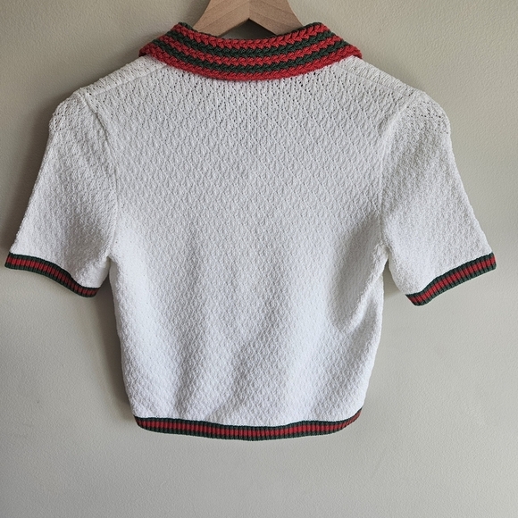Gucci Web Stripe Cotton Blend Lace Knit Polo Top NWT - Picture 8 of 12